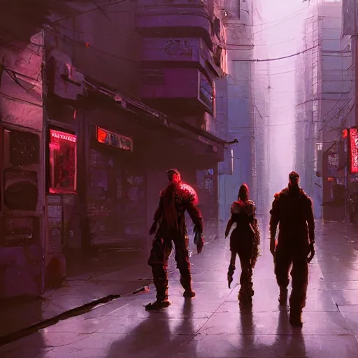 Prompt: cyberpunk people relaxing and walking in the streets, white background, concept art, eddie mendoza, craig mullins