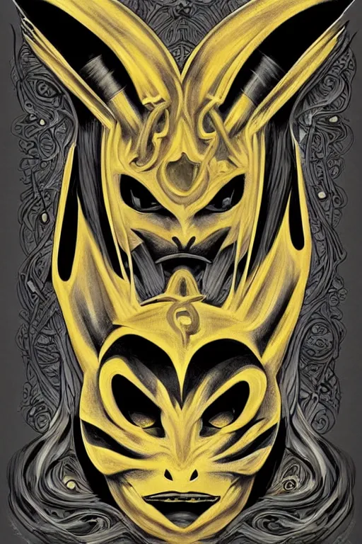 Prompt: Pikachu as painting of majestic chromatic biomechanical anatomical hybrid beautiful ethereal symmetrical neutral black metal corpsepaint mask closeup face tattoo pattern golden ratio concept, Neo-Gothic concept, infinity glyph waves, intricate artwork masterpiece, very coherent artwork, cinematic, full frontal facial features by Artgerm, art by H.R. Giger, Joseph Michael Linsner, Zdizslaw Beksinski, Johnatan Wayshak, Moebius, Ayami Kojima, very anatomically coherent artwork, trending on cgsociety, ultra high quality model, production quality cinema model, high detail chromatic ink outline, octane render, unreal engine 8k, hyper realism, high detail, octane render, unreal engine, 8k, High contrast