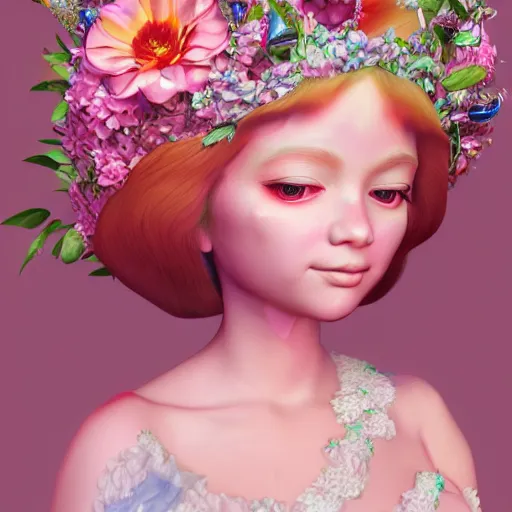 Prompt: a beautiful 3d render illustration of a flower princess, featured on artstation, blender, zbrush