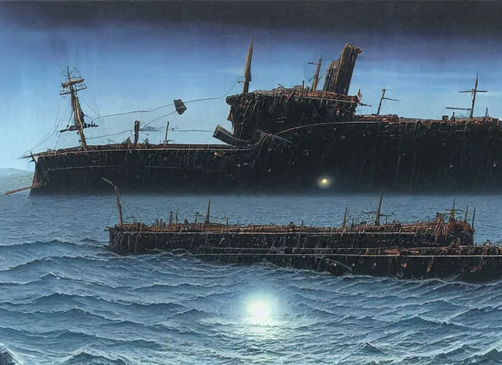 Prompt: the wreck of the hesperus, matte painting, peter elson