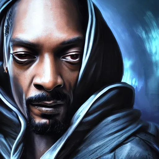 Image similar to portrait of snoop dogg as the grim reaper, league of legends amazing splashscreen artwork, gears of war, splash art, natural light, elegant, photorealistic facial features, intricate, fantasy, detailed face, atmospheric lighting, anamorphic lens flare, cinematic lighting, league of legends splash art, hd wallpaper, ultra high details by greg rutkowski