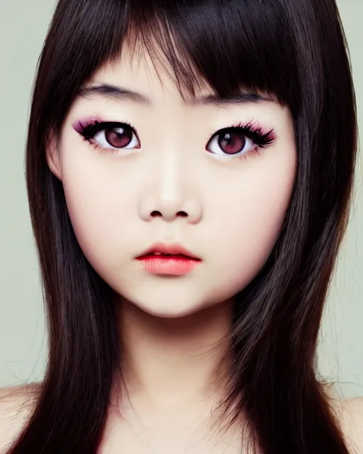 Prompt: Pretty little Chinese girl with big eyes and double eyelids in fashionable dress