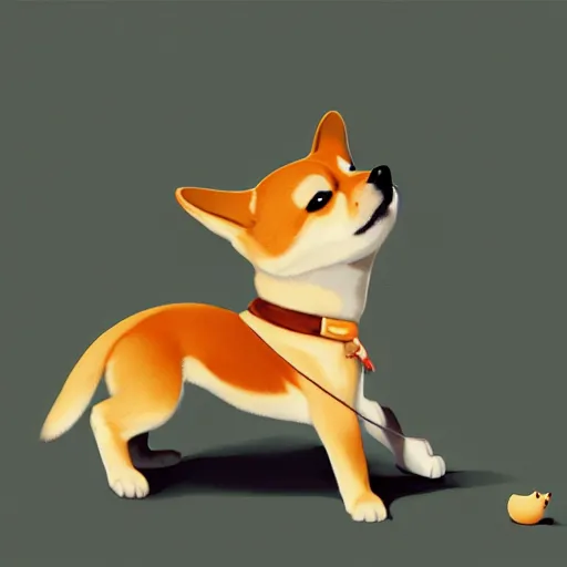 Image similar to goro fujita ilustration a baby shiba inu playing with a bone by goro fujita, painting by goro fujita, sharp focus, highly detailed, artstation