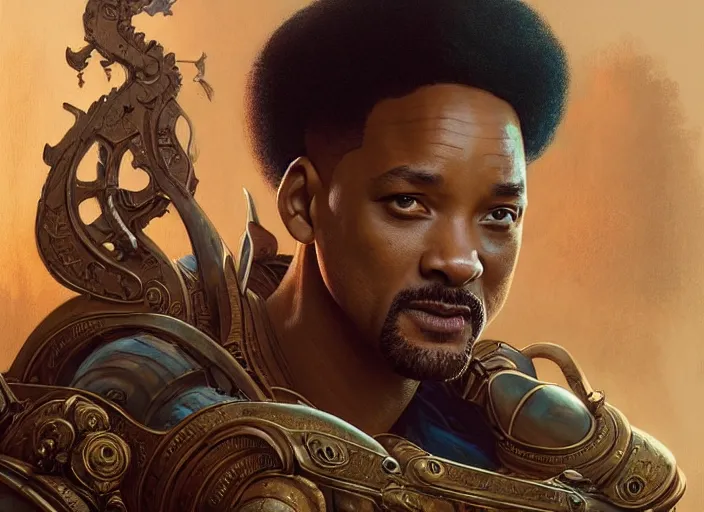 Image similar to will smith as oscar diggs, intricate, d & d, fantasy, art nouveau, digital painting, trending on artstation, sharp focus, wide shot, illustration, global illumination, ray tracing, art by artgerm and greg rutkowski and ruan jia