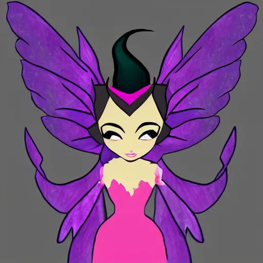 Image similar to fairy with wings, similar to maleficent, cartoon style
