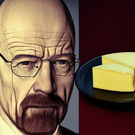 Image similar to walter white with a price of cheese for a head cheese for a head, cinematic photography, trending on artstation,