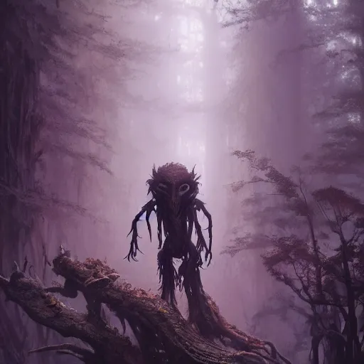 Image similar to highly detailed creepy forest humanoide creature, stephen bliss, unreal engine, fantasy art by greg rutkowski, loish, rhads, ferdinand knab, makoto shinkai and lois van baarle, ilya kuvshinov, rossdraws, tom bagshaw, global illumination, radiant light, detailed and intricate environment