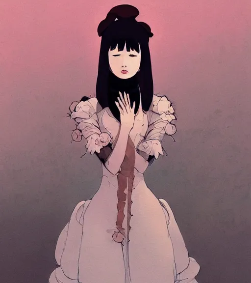 Image similar to portrait of a baroque dress inspired by flower by atey ghailan, by greg rutkowski, by studio ghibli, by greg tocchini, by james gilleard, by joe fenton, by kaethe butcher, dynamic lighting, grunge aesthetic