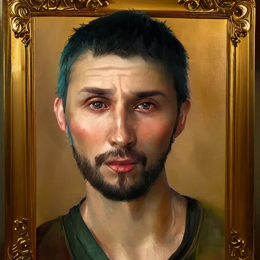 Image similar to portrait of a ukrainian man ( 3 5 ) from ukraine in 2 0 2 1, an oil painting by ross tran and thomas kincade