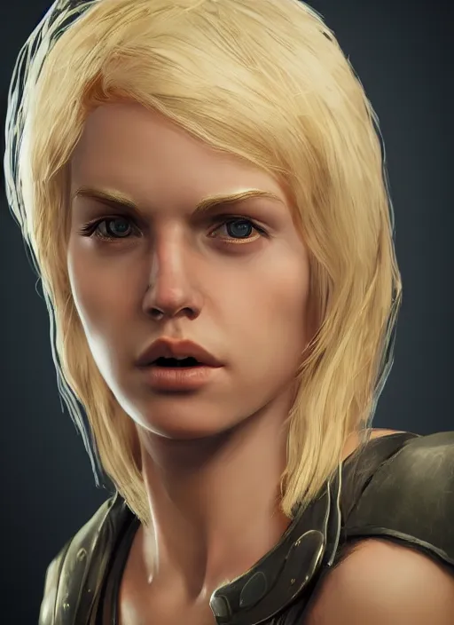 Image similar to An epic fantasy comic book style portrait painting of a young blonde thief, unreal 5, DAZ, hyperrealistic, octane render, cosplay, RPG portrait, dynamic lighting