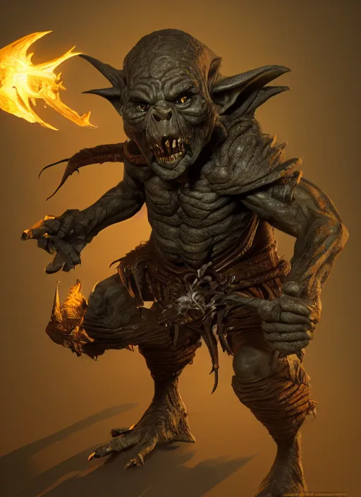 Image similar to dnd goblin ultra detailed fantasy, elden ring, realistic, dnd character portrait, full body, dnd, rpg, lotr game design fanart by concept art, behance hd, artstation, deviantart, global illumination radiating a glowing aura global illumination ray tracing hdr render in unreal engine 5