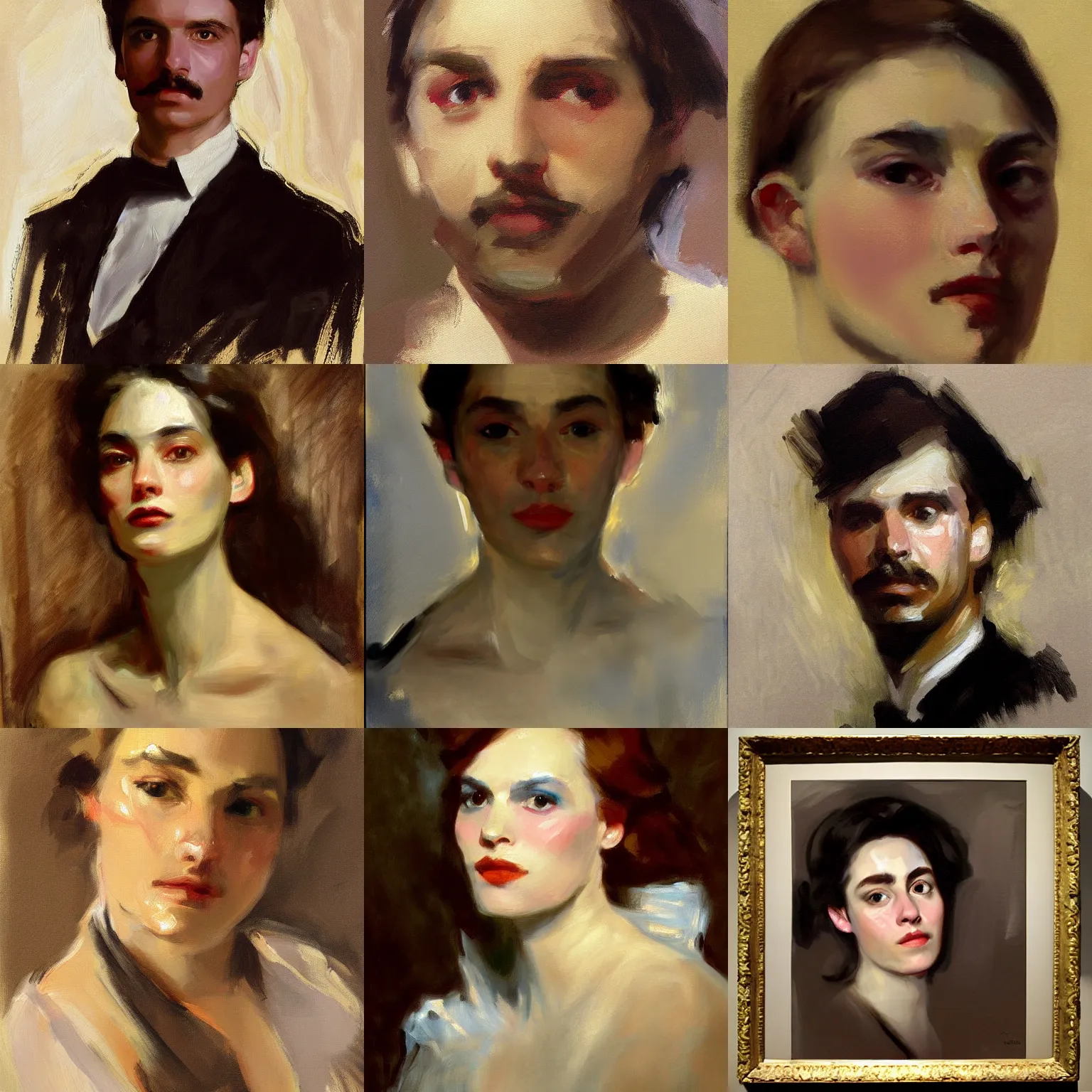 Prompt: 3 hour wip loose painting of a beautiful face, by john singer sargent