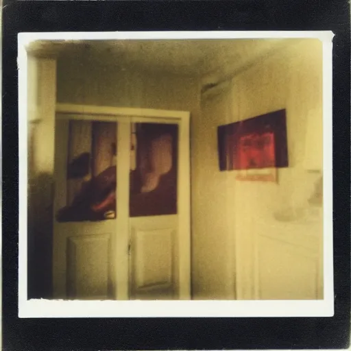 Image similar to polaroid coloured photo of a poltergeist paranormal activities with mirage