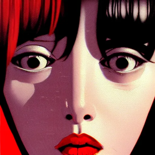 Image similar to young collage artist with warm eyes, slim features looking cross - eyed at you. box office hit, satire and seventies italian horror movie, unreal engine, intricate, ultra detailed 8 k, ambient reflective occlusion, extremely beautiful and aesthetic shape of face and neck, art by hiroaki samura and ilya kuvshinov and rossdraws and andy warhol, inverted