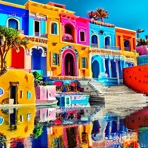 Image similar to Gorgeous, colorful, and beautiful buildings in the mythical city of Atlantis. Award-winning photograph for Architectural Digest.