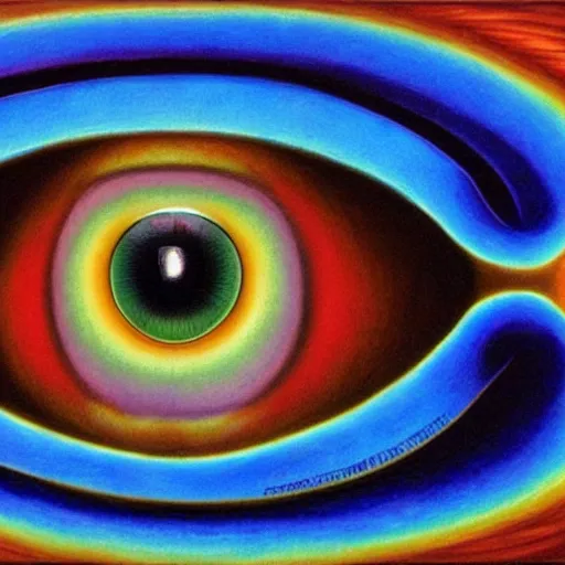 Prompt: a dog eye by alex grey