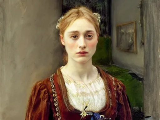 Image similar to a true-to-life portrait of Saoirse Ronan painted by John Everett Millais