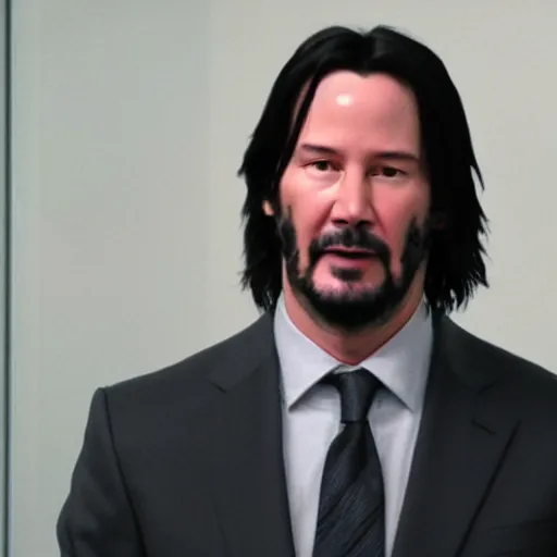 Image similar to Keanu Reeves in the office 4K quality super realistic