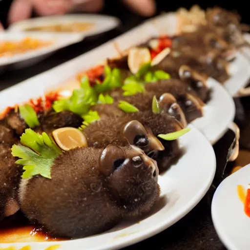 Image similar to a group of diners being served panda in a fancy restaurant, promotional picture, award winning, high quality, high resolution