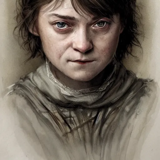 Image similar to portrait of shopie turner as arya stark, by jean - baptiste monge