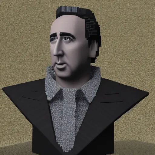 Prompt: bust of nicolas cage made in minecraft