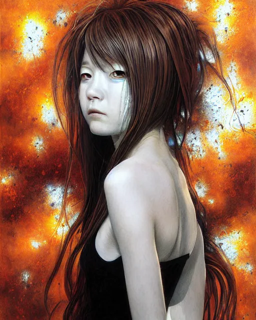 Image similar to asuka langley soryu wearing plugsuit, award winning photograph, radiant flares, realism, lens flare, intricate, various refining methods, micro macro autofocus, evil realm magic painting vibes, hyperrealistic painting by michael komarck - stephen gammell