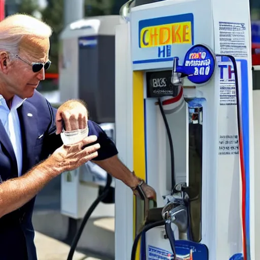 Image similar to Joe Biden drinking gasoline from the gas station pump