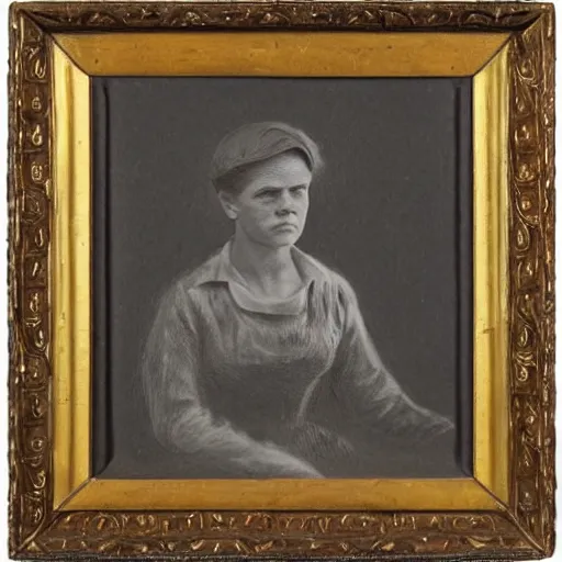 Prompt: charcoal portrait of a 1 9 th century working class girl