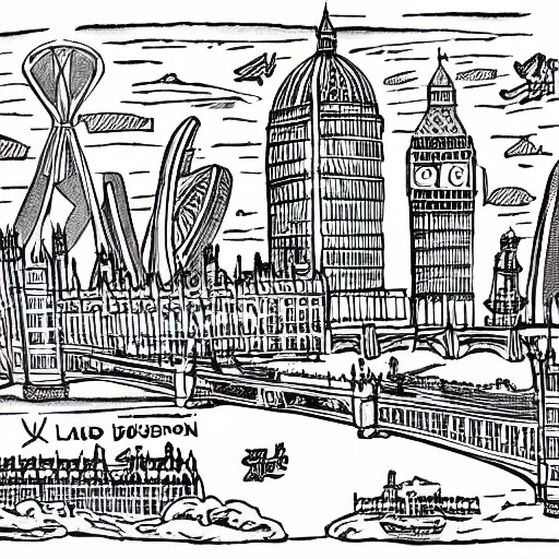 Prompt: London run over by wizards, drawing