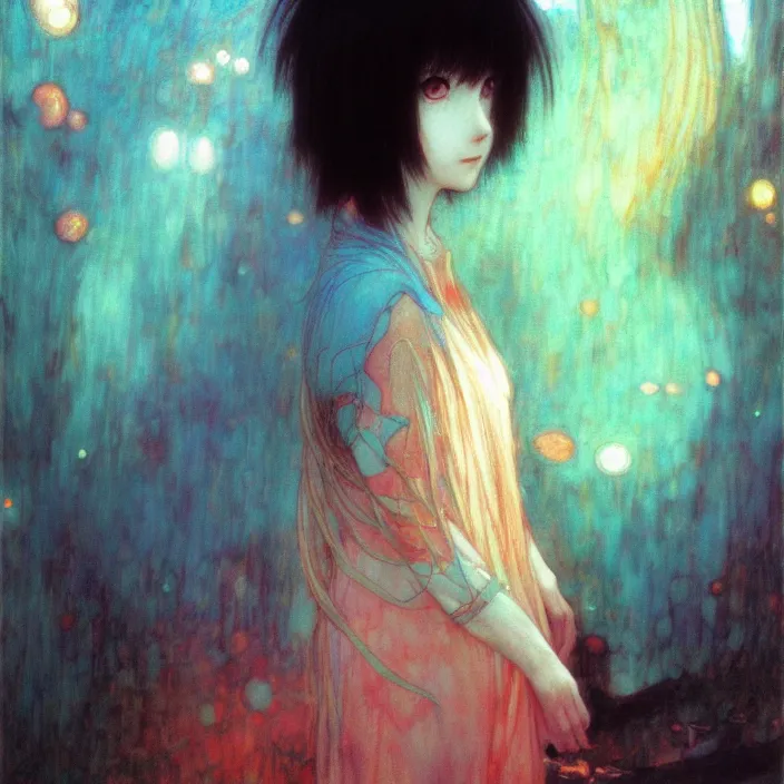 Prompt: mamimi samejima, psychedelic background, female anime character, Lain, uwu, uwu, Luminism Romanticism by John William Waterhouse Beksinski Finnian MacManus Ruan Jia, uwu Hi-Fructose, Artstation, HD, HDR, High Resolution, 1024x1024