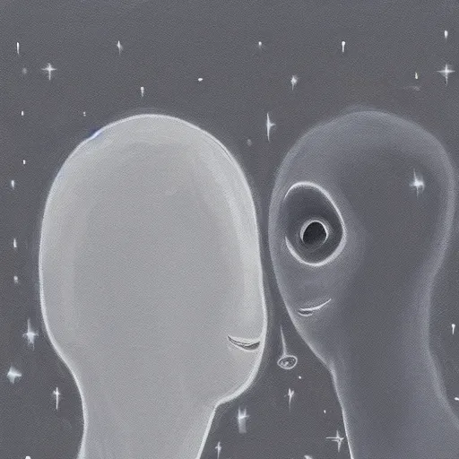 Image similar to two grey aliens kissing