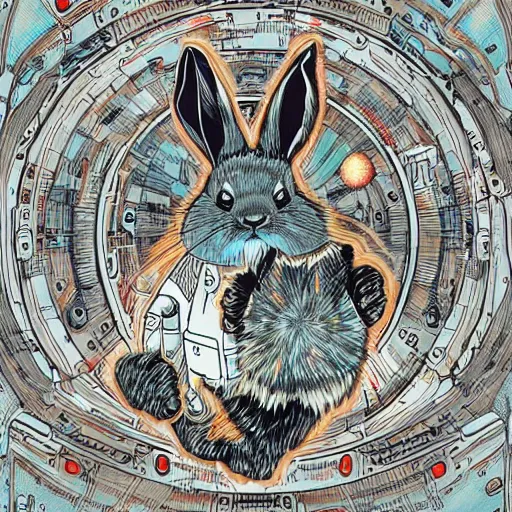 Image similar to A lost sci-fi rabbit, space rabbit, interstellar black hole, by James Jean And WLOPPRO