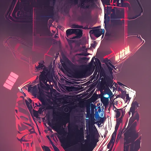 Image similar to highly detailed portrait of a post-cyberpunk robotic HeadHunterz ((HeadHunterz)) by Akihiko Yoshida, Greg Tocchini, Greg Rutkowski, Cliff Chiang, 4k resolution, persona 5 inspired, hardstyle music inspiration