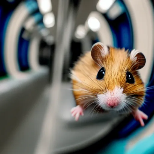 Image similar to photo of a metro train interior, a tiny hamster is sitting on a seat, various poses, unedited, soft light, sharp focus, 8 k