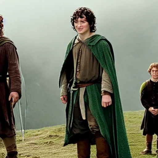 Image similar to the lord of the rings but frodo is really tall