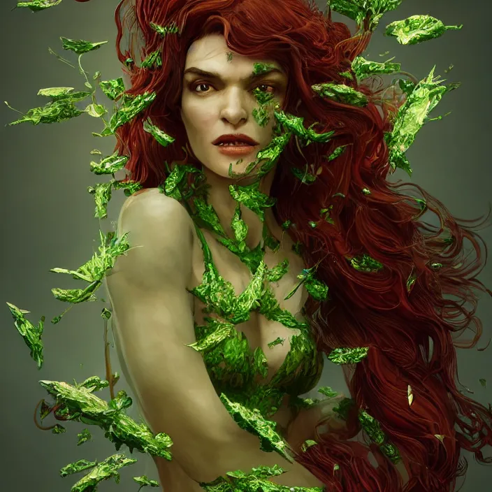 Image similar to portrait of Rachel Weisz as a Poison Ivy. intricate artwork. by Tooth Wu, wlop, beeple, dan mumford. octane render, trending on artstation, greg rutkowski very coherent symmetrical artwork. cinematic, hyper realism, high detail, octane render, 8k