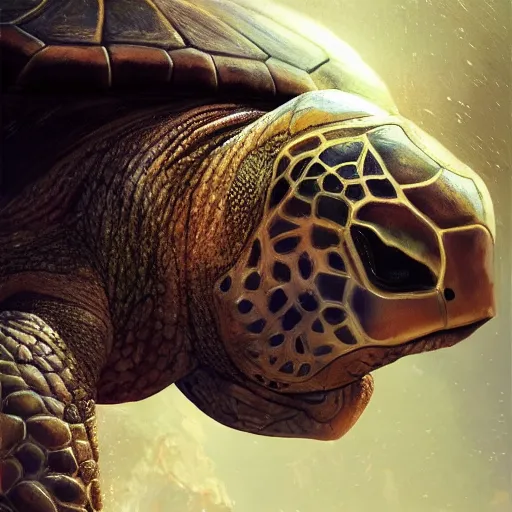 Prompt: turtle warrior, handsome, portrait, intricate, detailed, volumetric lighting, scenery, digital painting, highly detailed, artstation, sharp focus, illustration, concept art, ruan jia, steve mccurry