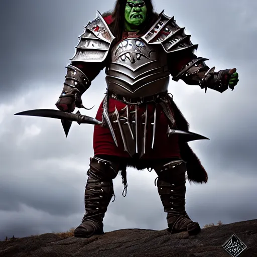 Prompt: orc paladin by Peter Kemp, fantasy, medieval