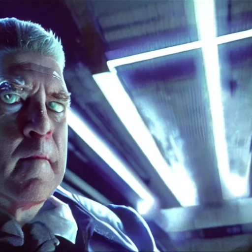 Image similar to movie still of man super villain cyborg, cinematic composition, cinematic light, by david lynch