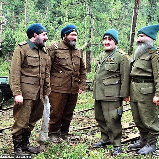 Image similar to the first meeting of the expeditionary detachment of Emelyan Khabarov with the gnomes of the Sikhote-Alin Range, the colors of the photograph have been restored