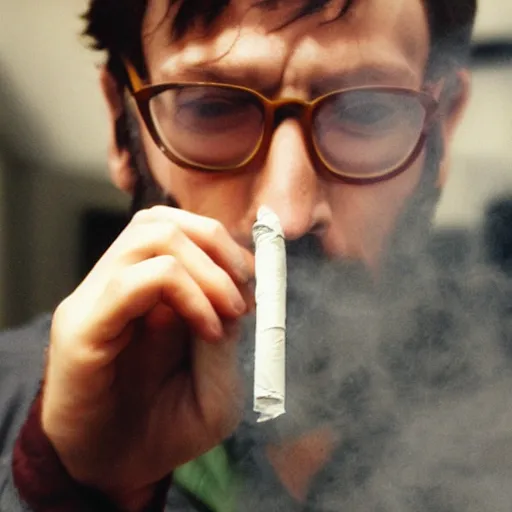 Prompt: gendo ikari smoking a joint, 5 5 mm