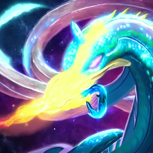 Prompt: aurelion sol dragon in the cosmos staring at the viewer ultra realistic photo