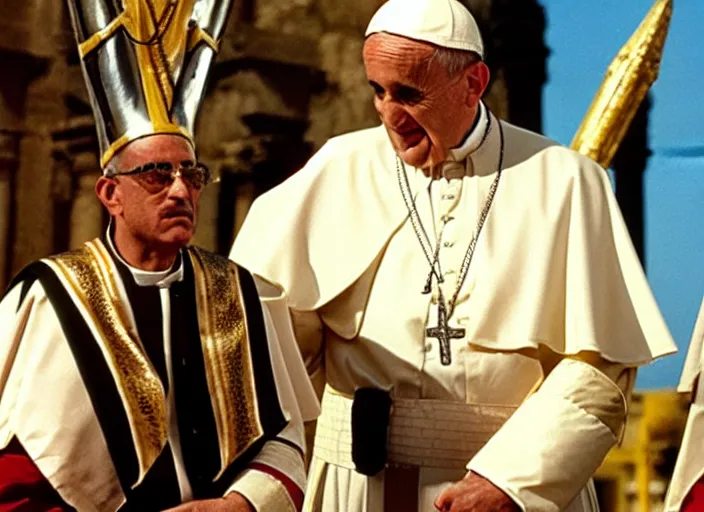 Prompt: a film still of the pope dressed in egyptian style as the faraoh, in the 1 0 commandments ( 1 9 5 6 ), technicolor color