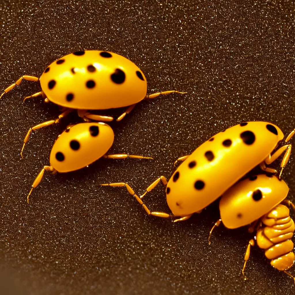 Prompt: a golden ladybug, beautiful, extreme close - up highly - detailed macro photography, focus, centered, rim lighting, dslr in the style of erik christiansen