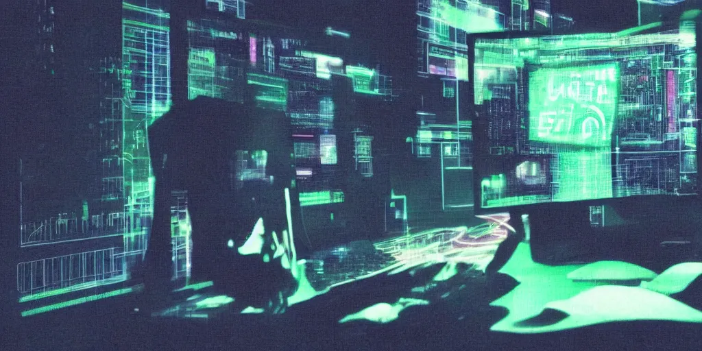 Image similar to donkey wearing a black hoodie sweatshirt in a dark room hacking into a computer using a laptop, matrix style falling green text in the background, vaporwave, cyberpunk