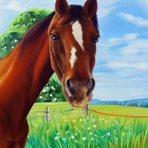 Image similar to A very very very very very very very very very very very very very very very very very very very very beautiful painting of a horse next to a cottage