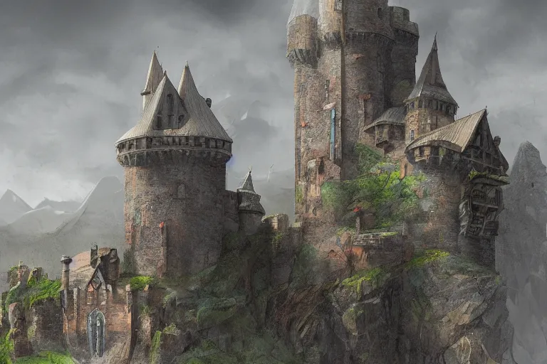 Prompt: concept art of a castle integrated into a landscape, trending on artstation