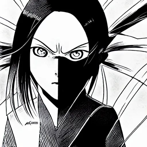 Image similar to alita by yukito kishiro. medium shot. black and white manga. pencil drawing.