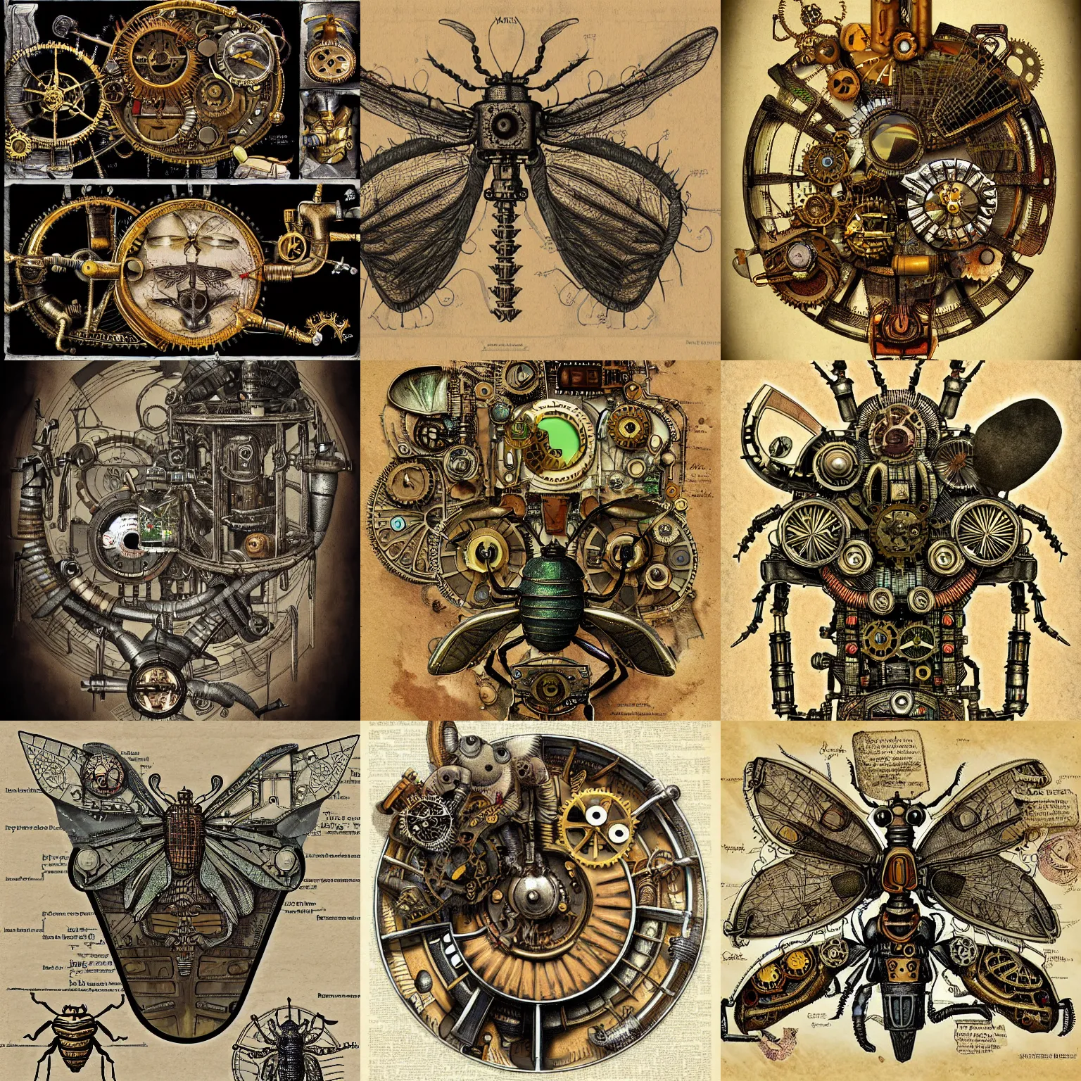 Prompt: a steampunk insect cross section