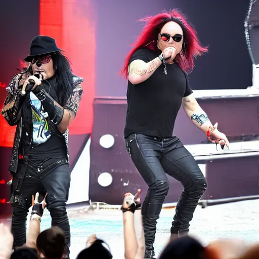 Prompt: elon musk as a member of motley crue performing at lollapalooza